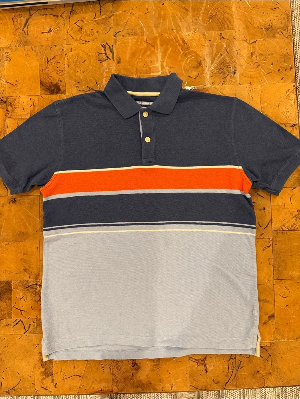 GAP KIDS BOYS BLUE, ORANGE AND WHITE STRIPED 2 BUTTON POLO SHIRT SIZE 12